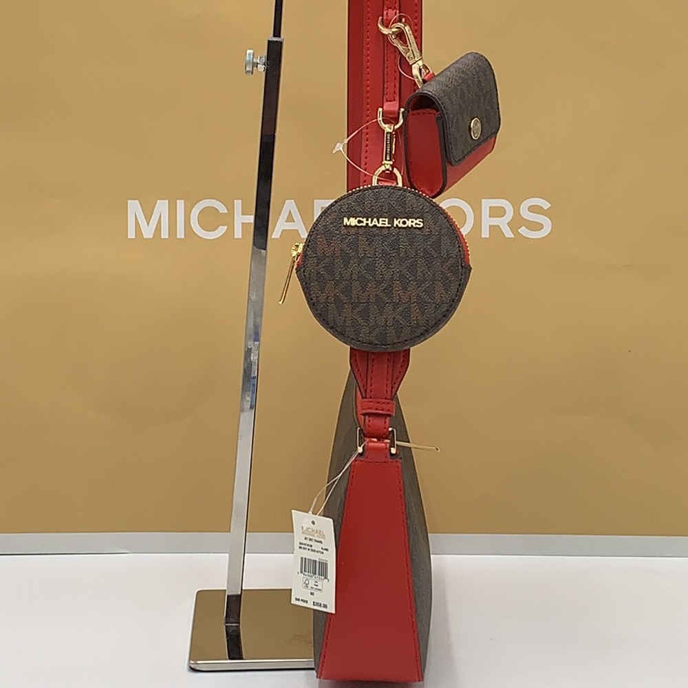 Michael Kors Jet Set Travel Small Crossbody w Tech Attch Flame/Brown signature - Picture 6 of 16